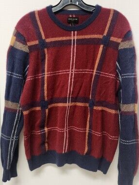 Club Room Men's Patrick Plaid 100% Cashmere Sweater Red Blue Large